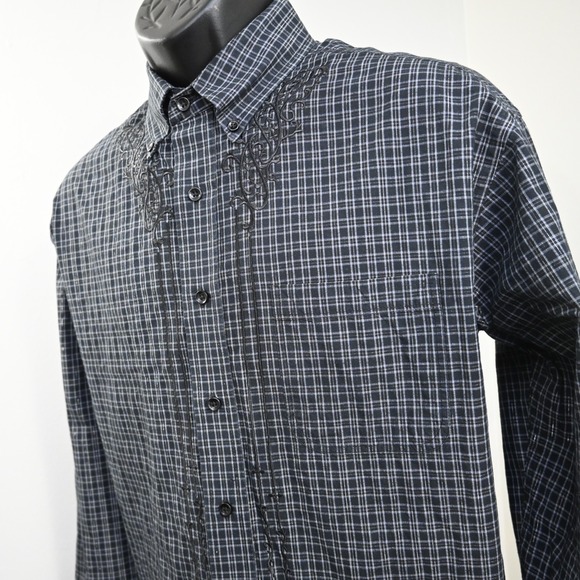 Panhandle Slim Other - Panhandle Rough Stock Cowboy Dress Shirt Plaid Lurex Long Sleeve Mens Size Large